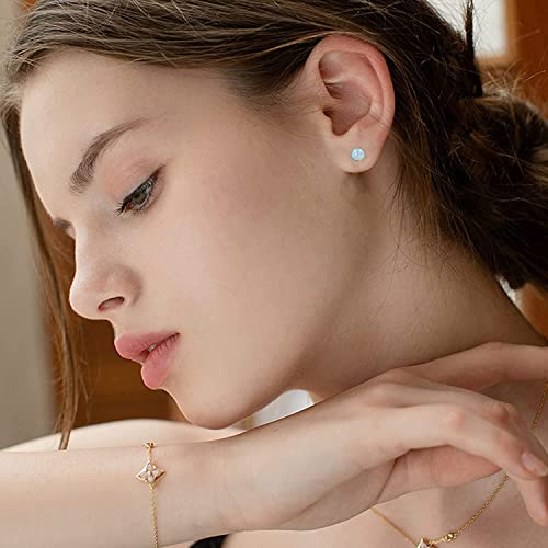 G23 Titanium Opal Stud Earrings for Women Girls Hypoallergenic Earring with 4mm 5mm Birthstone for Sensitive Ear Fashion Women's Jewelry(2pcs) - color: Multi Green, size: 4mm