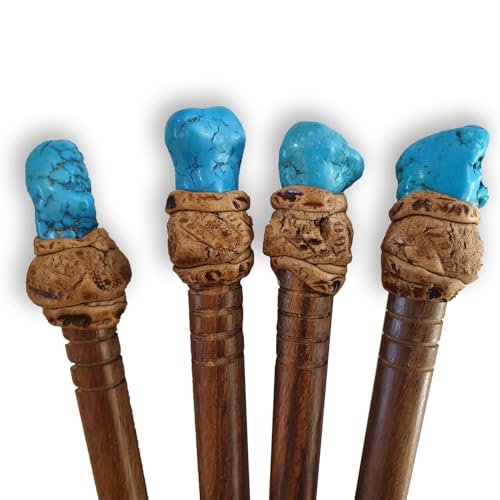 Natural Tumbled Healing Gemstone Crystal Wooden Hair Stick Handmade Gifts Boho Reiki by Smoky Quartz (Turquonite Magnesite) - color: Turquonite Magnesite