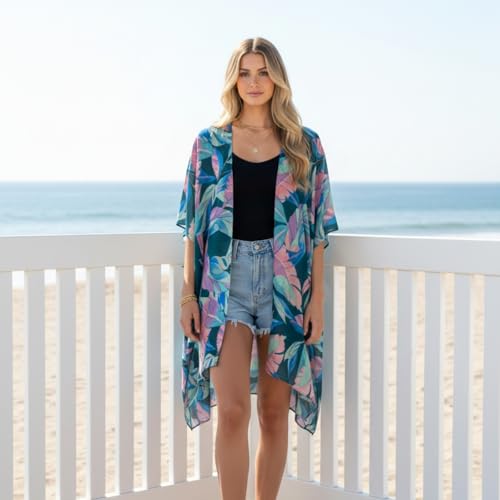 Kimonos for Women Casual Swimsuit Coverup Lightweight Boho Kimono Cardigans for Summer - color: Rz-leaf's Journey