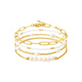Dainty Gold Plated Pearl Crystal Beaded Bracelets Set for Women 14K Gold Plated Bead Pearl Beads Bracelet Stackable Paperclip Link Chain Bracelets Gold Plated Bracelets for Women Trendy Jewelry - color: Style3-pearl gold bead set