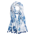 QIUTIMIY Scarf for Women Lightweight Soft Floral Leopard Printed Scarves Fall Winter Fashion Shawl Wrap with Fringe - color: Flower-white Blue