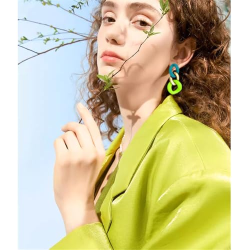 Charm Elegant Hollow Color Chain Acrylic Geometric Temperament Dangle Drop Earrings Bohemian Minimalist Hypoallergenic Jewelry Gift - color: Green Gold Green