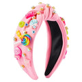 PANTIDE Candy Jeweled Knotted Headband - Valentine's Day Rainbow Lollipop Rhinestone Embellished Preppy Headband Non Slip Wide Top Knot Hairband Hair Accessories Birthday Gift for Women Girls (Pink) - color: Pink Candy
