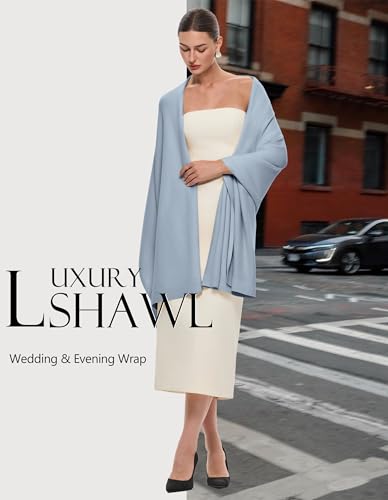PULI Women's Pashmina Shawl Wraps for Evening Dress Large Scarf Blanket Long Wedding Bridal Winter Warm Shoulder Wrap - color: Blue