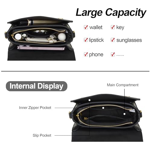 LL LOPPOP Women's Small Classy Crossbody Purse Top Handle Handbags Leather Satchel Bags for Women - color: A-black White(2035)