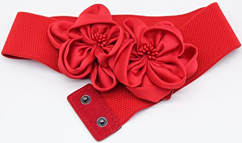 ALAIX Women's Wide Belt Stretchy Chunky Waist Belt Dress Belts Big Flower Cinch Belts Elastic Belts for Women - color: Red, size: Fits Waist (30~34 inches)