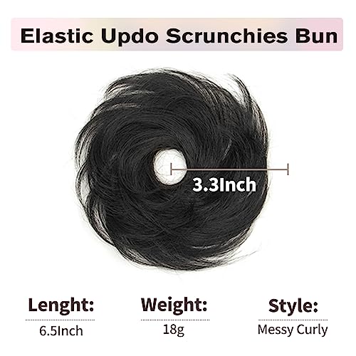 Black Messy Bun Hair Piece, 100% Real Human Hair Extensions, Soft Fluffy Elastic Scrunchie, 30s Easy Updo for Women & Kids, Ideal for Daily Wear, Ballet, Dance & Office Use - color: Jet Black, size: 4 Inch
