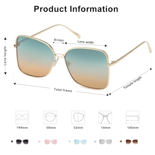 SOJOS Trendy Square Oversized Sunglasses Womens Mens UV400 Big Large Designer Shades SJ1082 - color: Gold/Green Gradient Brown