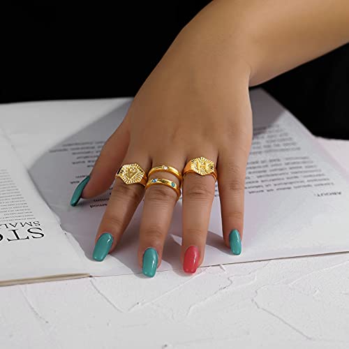 U7 Initial Ring Wedding Band for Men Women 18K Gold Plated Statement Hexagon A-Z Letter Jewelry Personalized Stackable Signet Rings - color: X