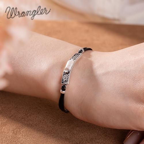 Montana West x Wrangler Faux Leather Wrap Bracelets for Women Western Country Bohemian Cowgirl Turquoise Dainty Jewelry - color: Silver-White