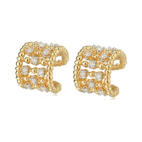 MTMY Gold Ear Cuff Earring for Women 14K Gold Plated Cubic Zirconia Non-Pierced Clip on Cartilage Chunky Ear Cuffs Hypoallergenic Jewelry - style: 5cz / pair