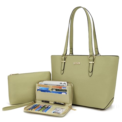 Purses And Wallets Set For Women Work Tote Satchel Handbags Shoulder Bag Top Handle Totes Purse With Matching Wallet - color: A59-3pcs/Set Pinegreen