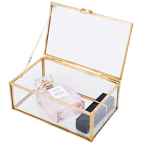 HighFree Vintage Glass Box with Lid - Clear Jewelry Glass Display Box Keepsake Box - Home Decor Decorative Box for Trinket Rings Bracelet (Gold, X-Small) - color: Gold, size: X-Small