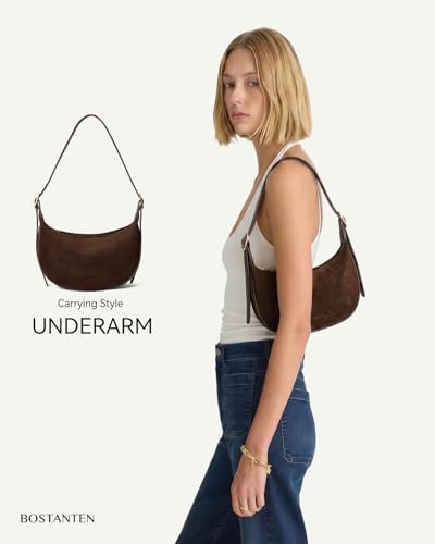 BOSTANTEN Purses for Women Crescent Crossbody Bag Vegan Leather Shoulder Hobo Handbag Adjustable Strap - color: Regular Suede Coffee