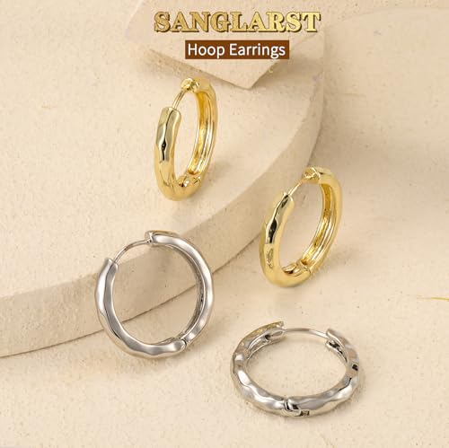 14K Gold Plated Chunky Hoop Earrings for Women, Hypoallergenic 925 Sterling Silver Posts, Lightweight Stylish Jewelry - color: GOLD