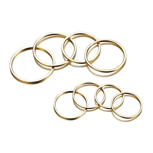 8pcs 1MM Thin Stainless Steel Knuckle Midi Stacking Rings for Women Plain Band Comfort Fit - color: Flat - Gold 8pcs(size 3 to 10)