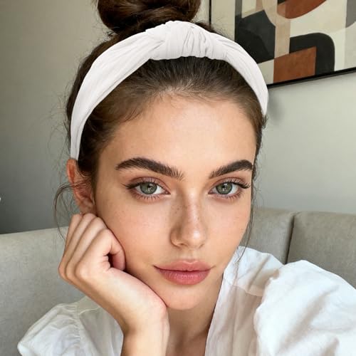 YISSION Wide Knotted Headbands for Women Non Slip Head Band White Headband Fashion Top Knot Hairband Hair Accessories for Women Girls - color: White