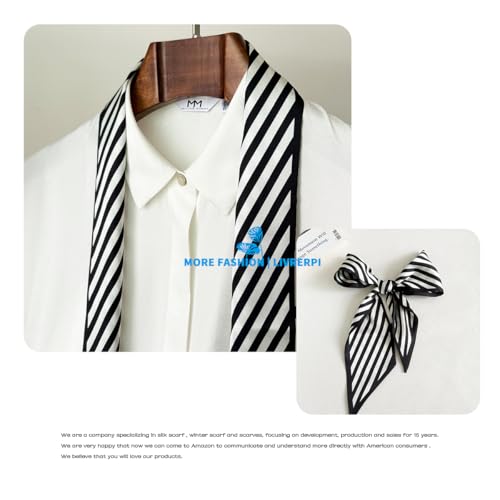 Hair Head Neck Bag Long Scarf Versatile Wrap for Women Soft & Lightweight for Everyday Chic - color: 17 Black and White Stripes 3.7 X 38 Inch