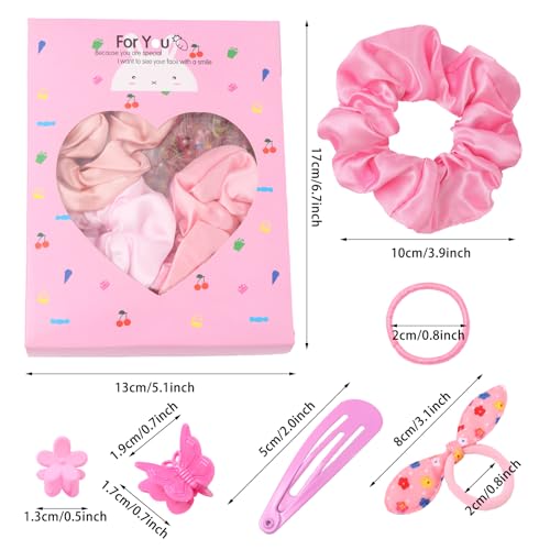 Rosvia Hair Accessories Set for Girls,Toddler Colorful Elastic Hair Ties with Gift Box 505PCS, Cute Rabbit Ear Hair Ties, Mini Flower Claw Clips and Butterfly Hair Clips,Satin Silk Scrunchies - color: Multicolor-1