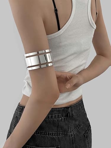 Minimalist Arm Cuff Bracelet Layered Armband Elegant Cuff Bangle Round Bracelet Stackable Geometric Jewelry for Women Men - color: chunky silver