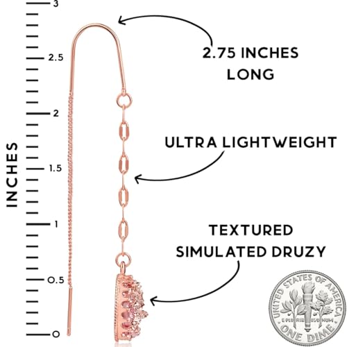 Simulated Druzy Threader Earrings for Women - Gold, Silver, or Rose Gold Tone Long Chain Earrings with Boho Created Geode Stone - color: Rose Gold - Rose Gold Stone