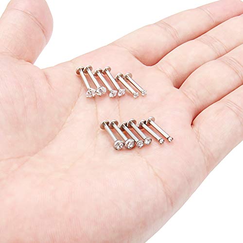 SCERRING 6 Pairs 14G Stainless Steel Clear CZ Internally Threaded Labret Monroe Lip Tragus Cartilage Helix Earring Ring Body Piercing Jewelry 6-10mm - style: 10mm Silver