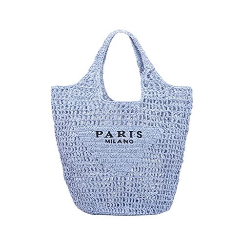 POOOPSSD New Woven Bag, Straw Mesh Tote Bag, Beach, Shoulder Bag, Hobo Women, Foldable Large Capacity, for Holiday. - color: Blue