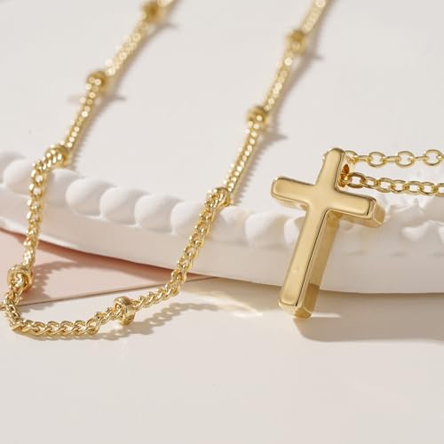 Turandoss Gold Cross Necklace for Women Girls Jewelry Gifts, Dainty 14K Gold Plated Cross Necklace Infinity CZ Holy Mary Medal Necklaces for Women Baptism Religious Faith Jewelry First Communion Gifts - color: layered beaded cross necklace