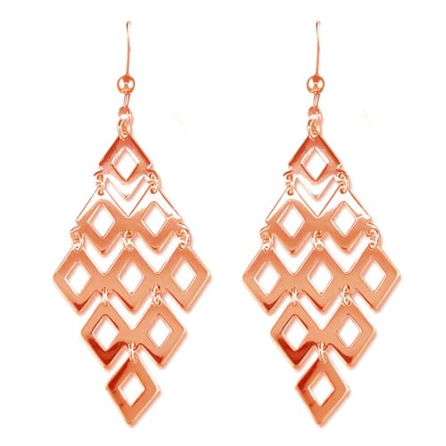 LeCalla Sterling Silver Dangle Earrings for Women | 925 Sterling Silver Long Interlocked Handmade Textured Drop Earring for Women - color: Rose Gold Chandelier