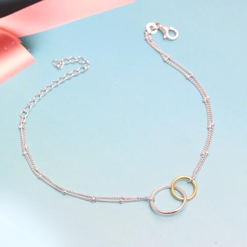 LeCalla 925 Sterling Silver Bracelets for Women | Women’s Link Bracelets | Italian Bead Ball Chain Bracelet | Mother's Day Birthday Anniversary Fashion Jewelry Gift for Women - color: Station Beaded Two-Tone