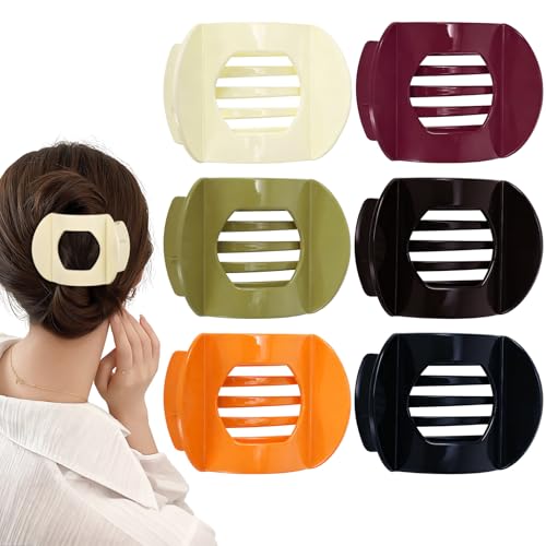 Obeoby 6 Pcs Flat Hair Clips for Women, Medium Flat Claw Clips French Hair Barrettes Accessories for Girls - color: Orange, black, white, blue, red, brown