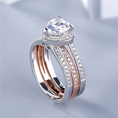Jeulia Engagement Interchangeable Ring Set for Women Heart Cut Sterling Silver Wedding Promise Brilliant Classic Band Fashion Anniversary Rose Gold Halo Diamond Bridal with Jewelry Box - color: Rose gold