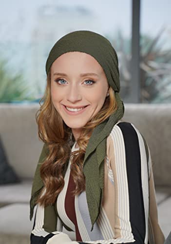 Pretied Head Scarves for Women Featuring Lightweight Crimped Material and Attractive - color: Solid Olive