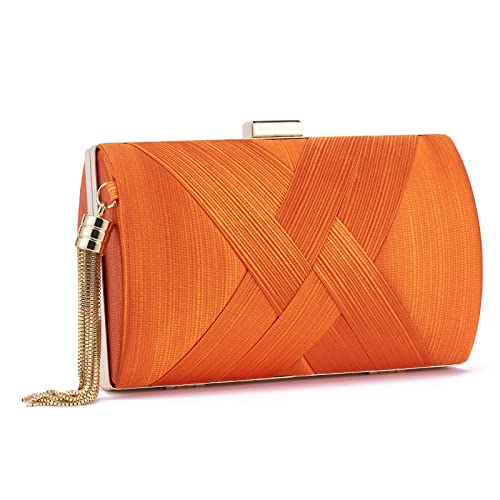 Women Clutch Bag Evening bag Fringed Evening Handbag,Lady Party Wedding Clutch Purse Chain Shoulder Cross Body Bag - color: Orange