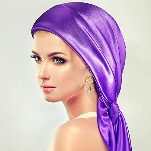SATINIOR 35 Inch Silky Head Scarf 2 Pcs Large Square Neck Scarf Sleeping Hair Wrapping Satin Bandana for Women - color: Purple, Black, style: Classic