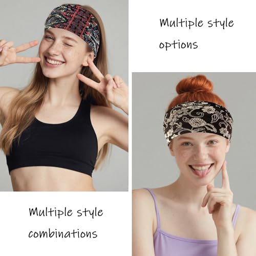 6 Pack Boho Style Women's Headbands, Non slip Fashion Wide Elastic hairband, Daily Sports Yoga Workout Women's Hair Bands,Floral Print-Nature Wildflower Print - color: Type 12