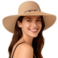 Sun Hats for Women, Straw Hats UPF 50+ Sun Protection, Wide Brim Womens Beach Hat for Summer Travel - color: Khaki - Shell