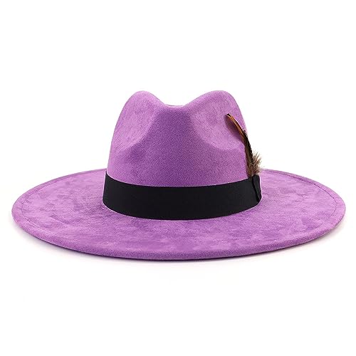 LIDHAY Big Wide Brim Fedora Hats for Women Men Western Suede Hat Panama Hat Outdoor Hats - color: Purple