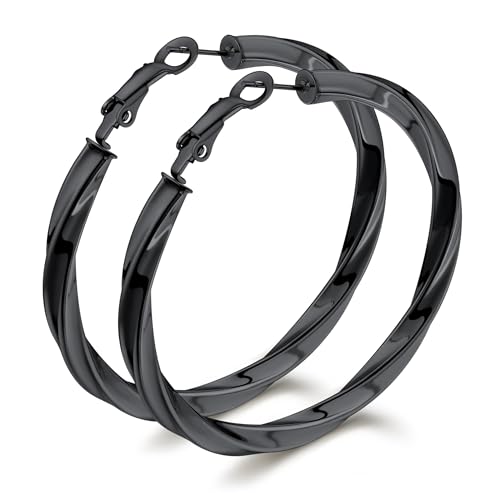 Bestyle 5mm Thick Gold Hoop Earrings Hypoallergenic Hoops for Sensitive Ears Trendy Lightweight Chunky Earrings for Women 30/40/60/80mm - color: 02-Black, size: 60mm