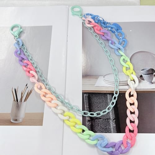 Y2k Heart Pendant Rainbow Acrylic Pants Trousers Chain for Women Chunky Colorful Resin Removable Love Charm Layered Rock Wallet Belt Pocket Waist Jeans Belly Chains Backpack Body Accessories - color: Blue