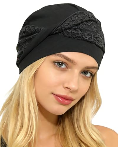 Chemo Headwear for Women Knot Beanies with Stretch Elastic Turbans Soft Cancer Hats Head Coverings Scarf Headwraps - color: Black