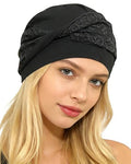 Chemo Headwear for Women Knot Beanies with Stretch Elastic Turbans Soft Cancer Hats Head Coverings Scarf Headwraps - color: Black
