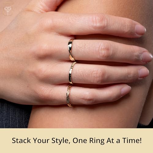 MAX + STONE Solid 10K Gold Rings for Women | Braided 10k Solid Gold Ring for Women | Comfortable & Thin Gold Stackable Rings | Hypoallergenic 10K Solid Gold Band Ring in Size 6-8