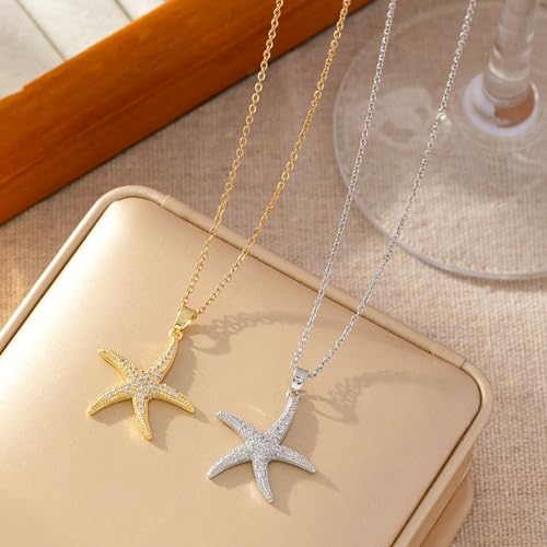 Shell Starfish Necklace for Women Pearl Beach Boho Layered Necklace Charm Accessories Summer Vacation Outfit 2026 - color: C3:silver starfish necklace