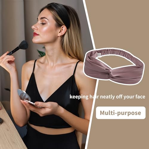 ZLYC Mulberry Silk Headband Elastic Twist Knotted Head Bands for Women's Hair, Solid Batik Pink - color: Solid Batik Pink