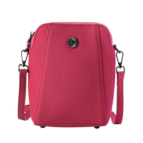 Genuine Leather Small Crossbody Bags for Women | Lightweight Shoulder Purse, Designer Handbag with Adjustable Strap, Casual Travel Everyday Bag - color: Pink