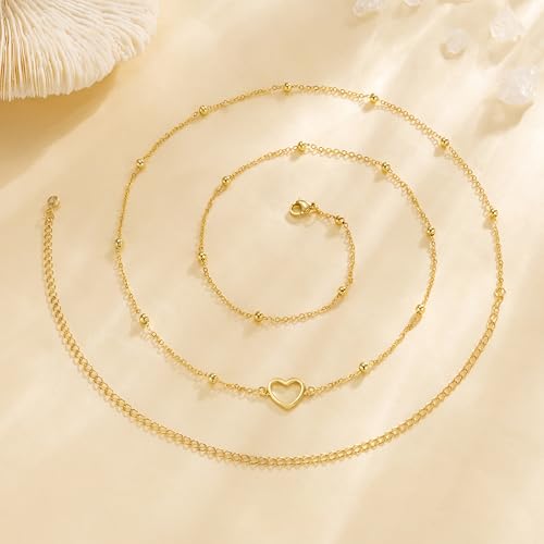 CHESKY Waist Beads for Women, Dainty 14k Gold Plated Waist Chain Beach Accessories Cute Belly Chain Body Chain Gold Chain Belts for Women Summer Beach Jewelry for Womens Gifts Rave Outfits for Womens - style: Heart