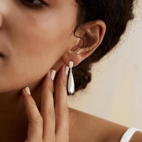 LLWOM Gold Silver CZ Teardrop Dangling, Pearl Drop Studs Dangle Earrings for Women Trendy, Hypoallergenic Jewelry Gift for Wedding/Party/Prom/Daily - color: Silver CZ Teardrop