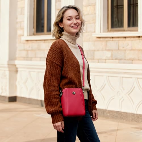 Genuine Leather Small Crossbody Bags for Women | Lightweight Shoulder Purse, Designer Handbag with Adjustable Strap, Casual Travel Everyday Bag - color: Pink