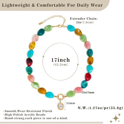 Multicolor Irregular Beaded Necklace for Women Chunky Resin Oval Bead Choker with Cubic Zirconia Pendant Summer Beach Mothers Day Gifts - color: XL23350A